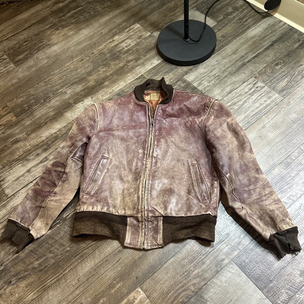 Vintage 1950s Genuine Horsehide Front Quarter Leather Jacket Brown Men’s Medium